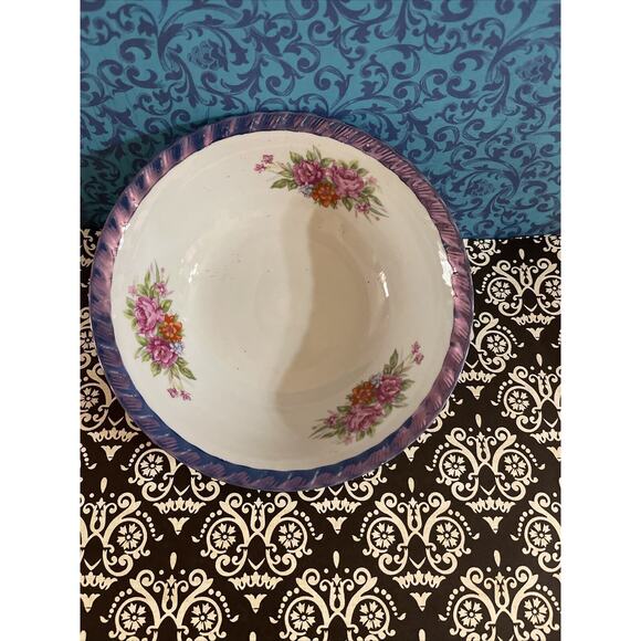 Japan Irridesent Blue Luster Trim Rice Soup Cereal Bowl Floral Vintage - Picture 2 of 4